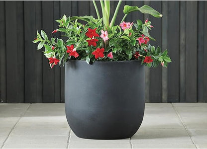 18 Inch Resin Planter Pot, Matte Black Large Plant Pot, Lightweight Outdoor Indoor Flower Pot, Modern Round Garden Planter for Patio, Porch, Balcony and Home Décor