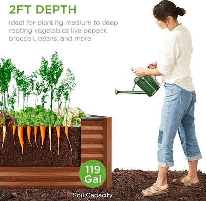 Best Choice Products 4x2x2ft Outdoor Metal Raised Garden Bed, Deep Root Planter Box for Vegetables, Flowers, Herbs w/ 119 Gallon Capacity - Wood Grain
