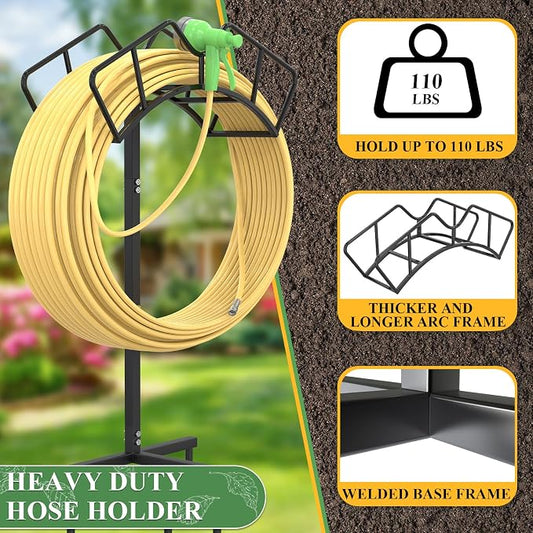 Qatsrin Super Stable Garden Hose Holder, Removable Water Hose Holders Stand Holds 150-Feet Hose, Detachable Hose Storage Hanger Rack for Outside Yard Lawn Farm, Black