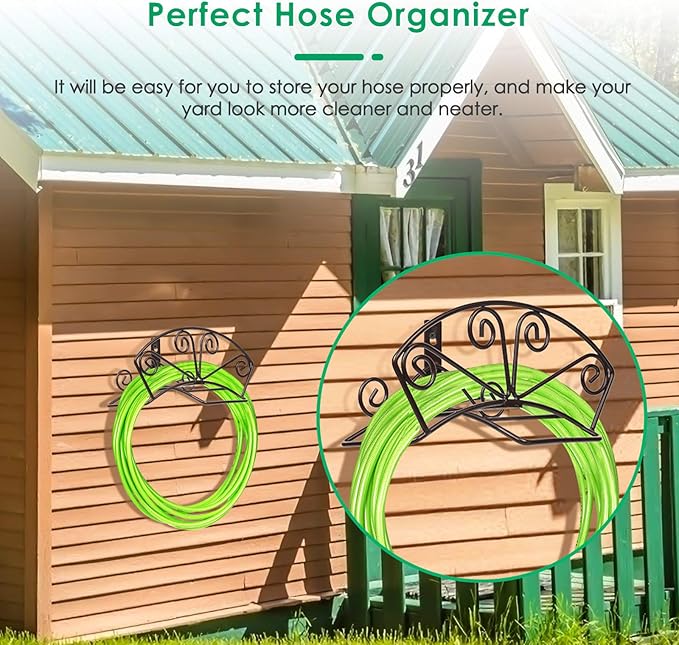 TomCare Garden Hose Holder Heavy Duty Water Hose Holder Holds 150 FT Hoses Solid Metal Hoses Hanger Wall Mount Decorative Durable Garden Hoses Storage Hose Reel Hose Organizer for Outside Yard, Bronze