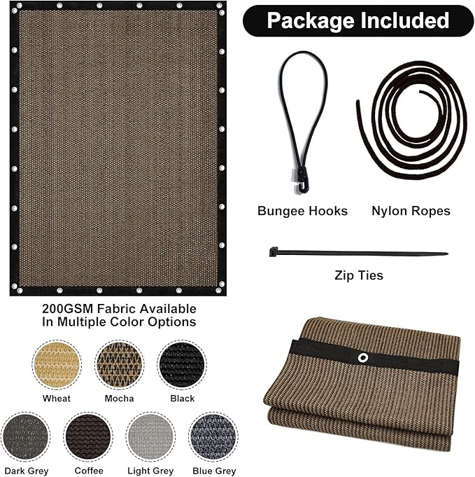 Artpuch 90% Sun Shade Cloth, 3 x 8 FT Pergola Shade Cover Canopy with Grommets, Sun Screen Fabric Tarp for Patio, Outdoor, Garden, Backyard, Mocha