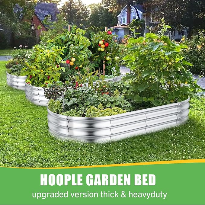 HOOPLE 2 Pack Raised Garden Bed 4x2x1FT, Galvanized Metal Raised Garden Bed Outdoor, Oval Design with Open Base for Better Drainage, Compact Garden Bed for Vegetables, Herbs & Flowers