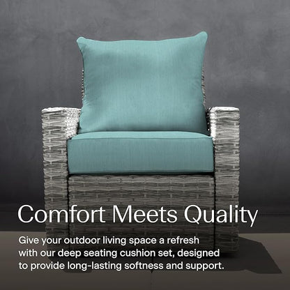 Honeycomb Outdoor Deep Seat, 24 x 23, Textured Solid Coastal Blue Chair Cushion for Patio Furniture