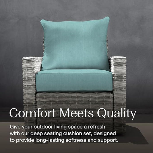 Honeycomb Outdoor Deep Seat, 24 x 23, Textured Solid Coastal Blue Chair Cushion for Patio Furniture