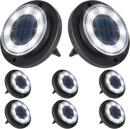 Flacchi Solar Lights Outdoor Waterproof - 2-in-1 Solar Powered Ground Lights Outdoor Solar Disk Light Landscape Light for Deck Step Patio Yard Pathway Walkway Driveway Garden (Cool White, 8 Pack)