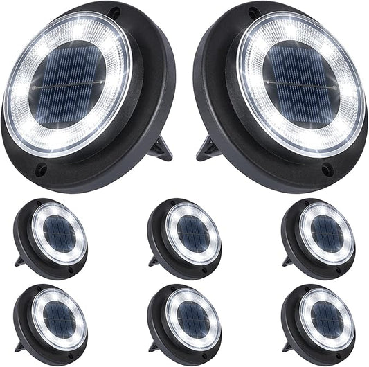 Flacchi Solar Lights Outdoor Waterproof - 2-in-1 Solar Powered Ground Lights Outdoor Solar Disk Light Landscape Light for Deck Step Patio Yard Pathway Walkway Driveway Garden (Cool White, 8 Pack)