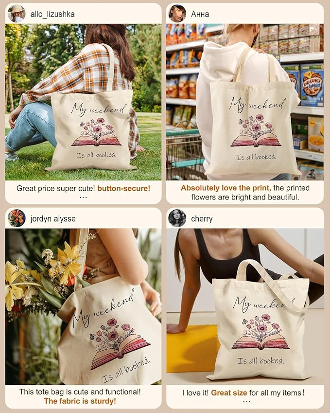 Miss Adola Canvas Tote Bag for Women – Aesthetic Canvas Bag with Zipper Cute Stylish Reusable Shoulder Totes for Shopping Work Daily Vacation, Weekend Book