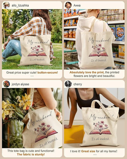 Miss Adola Canvas Tote Bag for Women – Aesthetic Canvas Bag with Zipper Cute Stylish Reusable Shoulder Totes for Shopping Work Daily Vacation, Weekend Book