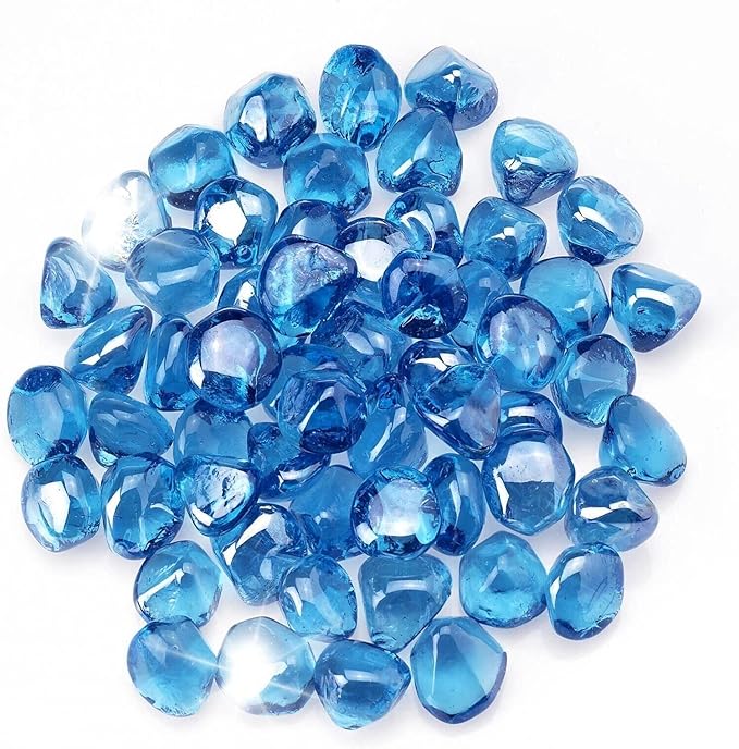 10 Pound 1/2 Inch Fire Glass Diamonds for Natural or Propane Fire Pit Fireplace and Landscaping, 10 Pounds Caribbean Blue