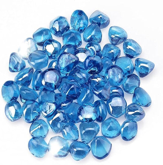 10 Pound 1/2 Inch Fire Glass Diamonds for Natural or Propane Fire Pit Fireplace and Landscaping, 10 Pounds Caribbean Blue