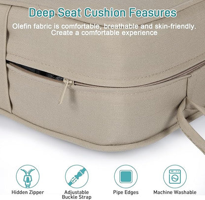 Aoodor Outdoor Chair Cushion, 22 x 24 Inch Water-Resistant, Fade-Resistant Olefin Frbric Patio Seat Cushions with Removable Cover and Adjustable Straps for Outdoor Furniture, Set of 2, Brown