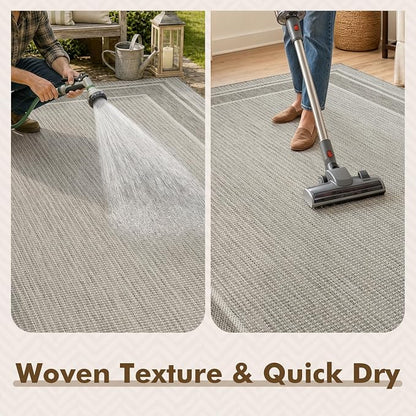 MontVoo-Outdoor Rug-Patio Rug 8x10 ft Polypropylene Indoor Outdoor Rugs Outdoor Carpet for Patio Deck Balcony Porch, Textured Weave, Durable for High Traffic, Fade-Resistant, Modern Silver Grey