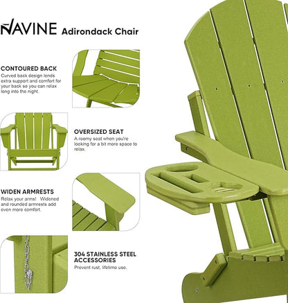 Adirondack Chair Set of 2, HDPE Folding Adirondack Chair with Multifunctional Cup Holder, Weather Resistant Fire Pit Chair for porches, patios, patios, poolsides, Decks.