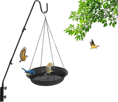 VUWEZ Hanging Bird Bath, Hanging Bird Water Feeder for Outdoors, Feeder Bowl, 1 Pack Birdbath Tray Accessories for Outside, Plastic Birdbaths Tray for Garden Patio Decoration (14", Dark Black)
