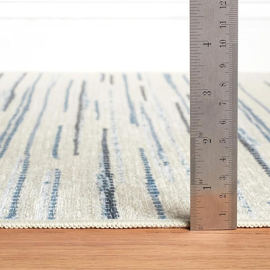 Dash & Albert Elwood Blue Machine Washable Rug, 4 X 6 Feet, Blue Stripe Pattern - Premium Luxury Hotel Quality Soft Breathable Hypoallergenic Machine Washable Easy Care All Season Comfortable