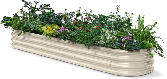 Galvanized Raised Garden Bed 8x2x1ft - 12" Tall Metal Planter for Outdoor Plants, Vegetables, Herbs, Metal Garden Box with Stainless Steel Hardware, and Rust-Resistant Coating - Sand Beige