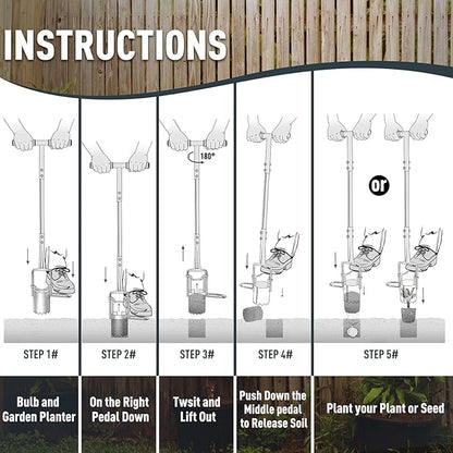 Bulb Planter Tool, Sod Plugger with Long Handle Serrated Base, 5-in-1 Lawn Plug Garden Tool for Transplanting, Digging, Grass Plug, Soil Sampler, Planting for Tulips, Iris, Daffodils