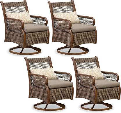 PURPLE LEAF Patio Swivel Dining Chairs Set of 4 Modern Wicker Outdoor Dining Chairs with Thick Cushions and Soft Pillows All Weather Aluminum Patio Chairs for Garden Porch Lawn