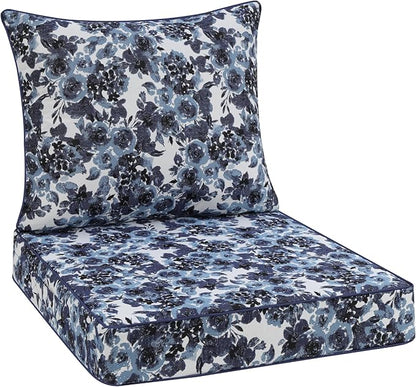 Favoyard Outdoor Seat Cushion 22 x 22 x 3 in Waterproof Pattern Fade Resistant Cover Removable Patio Furniture Cushions Deep Seat & Back Cushion Set with Adjustable Straps for Patio Chair Sofa Couch