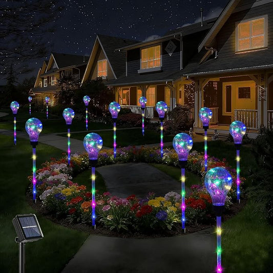 Huacenmy Solar Lights Outdoor Garden Decorative Waterproof 6 Pack Bulb Lights Outside Solar Pathway Lights for Garden Home Christmas Landscape Path Yard Lawn Driveway Flowerbed Decor - Multicolor