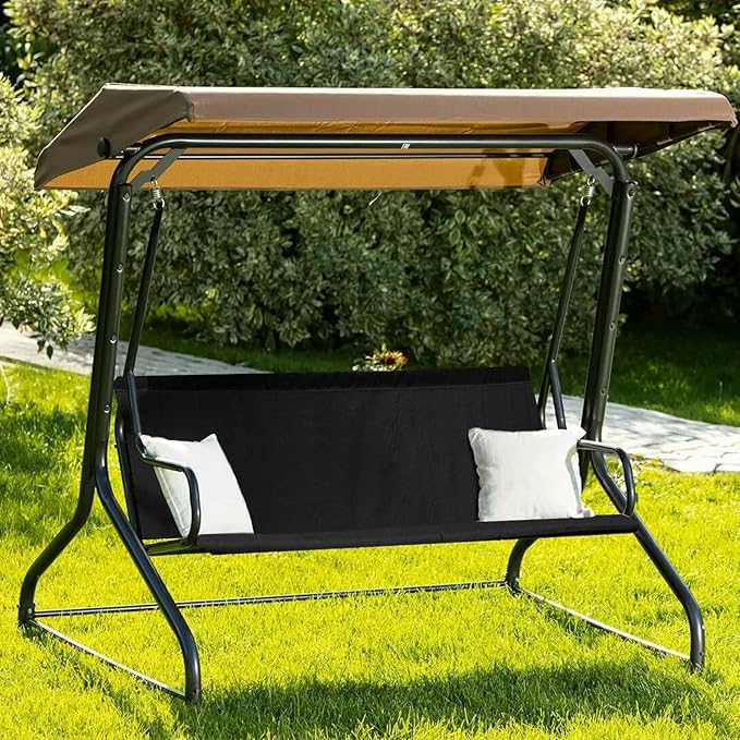 Outdoor Porch Swing Seat Cover Replacement,600D Thickened Oxford Waterproof Swing Replacement Fabric Cushion Covers for 3-Seater Patio Garden Yard Chair Bench (Black,45.3 x 18.9 x 18.9 Inches)