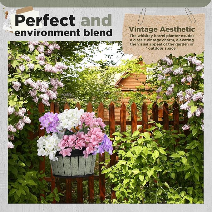 Layhit 6 Pcs Wall Hanging Planters Outdoor Pot Planter Wine Barrel Planter Distressed Oak Thickened Plastic Water Storage Flower Pots for Flower Indoor Outdoor(10 Inches,Grey Green, Brown, Black)