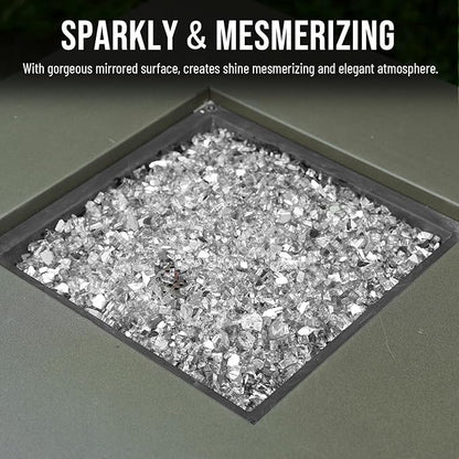 Skyflame 10-Pound Fire Glass for Fireplace Fire Pit and Landscaping, Platinum Reflective, 1/4-Inch