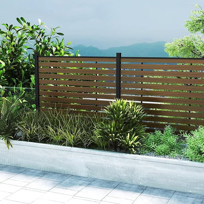 Outdoor Privacy Fence WPC, AC Unit Air Conditioner Screen 5 FT(H) x 6 FT(W) Trash Can with Aluminum Alloy Post, Decorative Fencing, Brown with 2 Post