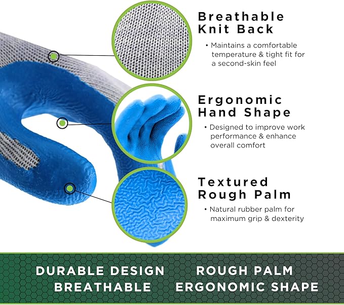 SHOWA Atlas 300 Original 1994 Crinkle Grip Work Gloves,for Construction, Landscaping, Gardening, & Masonry