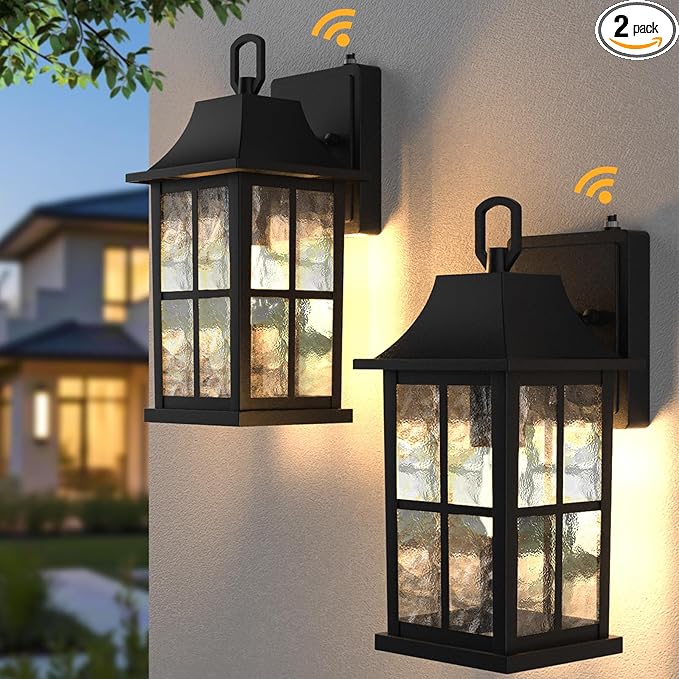 Modern Outdoor Light Fixture 2 Pack, Aluminium Dusk to Dawn Outdoor Lighting, Exterior Wall Sconce Waterproof Porch Light, Outside Light for House, Garage, Patio, Black