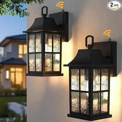 Modern Outdoor Light Fixture 2 Pack, Aluminium Dusk to Dawn Outdoor Lighting, Exterior Wall Sconce Waterproof Porch Light, Outside Light for House, Garage, Patio, Black