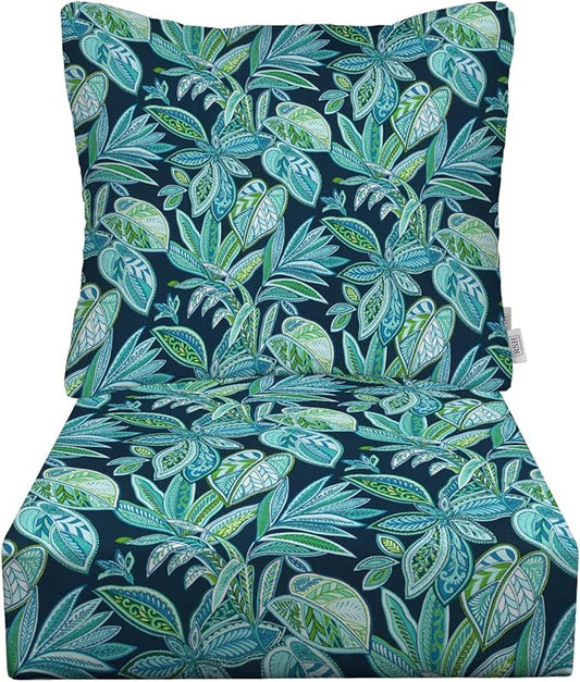 RSH DECOR: Deep Seating Cushion with Pillow Back | 25” x 25” Seat | Water and Fade-Resistant Spun Fabric | Outdoor Chair Cushion Set for Patio Furniture | Crestwood Marine - Made in USA
