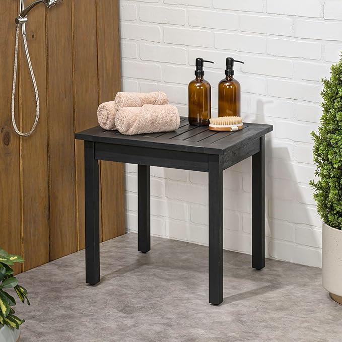 JONATHAN Y END6000B Archer 18.9" Modern Classic Square Slatted Solid Acacia Wood Indoor/Outdoor Adirondack Side Table for Patio, Garden, Bathroom, Living Room, Black