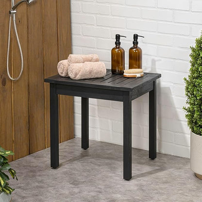 JONATHAN Y END6000B Archer 18.9" Modern Classic Square Slatted Solid Acacia Wood Indoor/Outdoor Adirondack Side Table for Patio, Garden, Bathroom, Living Room, Black