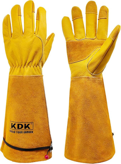 Long Cowhide Gardening Gloves for Women Men, Thorn Proof Garden Gloves for Rose Pruning, Cactus Heavy Duty Gauntlet