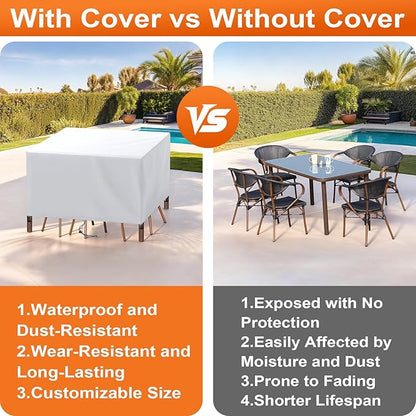Patio Furniture Cover Rectangle 116"(L) x 56"(W) x 40"(H), Custom Heavy Duty 420D Waterproof Outdoor Cover with Drawstring & Buckles for Table Chair Garden, Silver