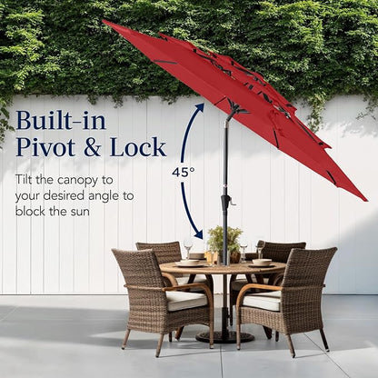 Best Choice Products 10ft 3-Tier Market Patio Umbrella, Outdoor Sun Shade with Tilt, Crank Lift, 8 Ribs for Backyard, Deck, Poolside – Red