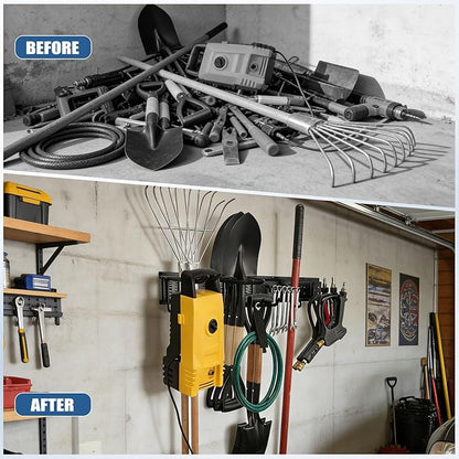 49.5'' Garage Tool Organizer Wall Mount 17PCS, 520lbs Heavy Duty Garden Tool Organizer with 14 Adjustable Hooks, Yard Tool Hanger for Shovel Rake Broom Ladder, Garage Wall Organization, Men Gift