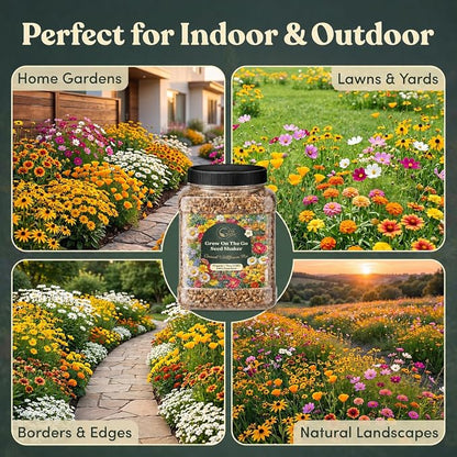 Wildflower Seed Shaker – Annual Mix by GevaGrow | 17 Variety Flower Seeds for Planting in Pots & Outdoor Gardens, Bulk 300,000+ Seeds - 1 Pound Tub