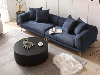kevinplus Black Round Coffee Table for Living Room, Modern Contemporary Drum Circle Wood Coffee Table for Apartment Office, Black & Gold
