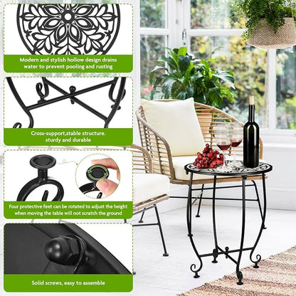 2 Pack Outdoor Side Table for Small Spaces, 14 Inch Patio Side Table,Plant Stand,Round Metal End Table Anti-Rust Waterproof Accent Table for Patio,Yard Porch Balcony Garden