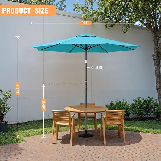 Outdoor Patio Umbrella, Table Umbrella with Push Button Tilt and Crank, 8 Ribs Market Umbrella