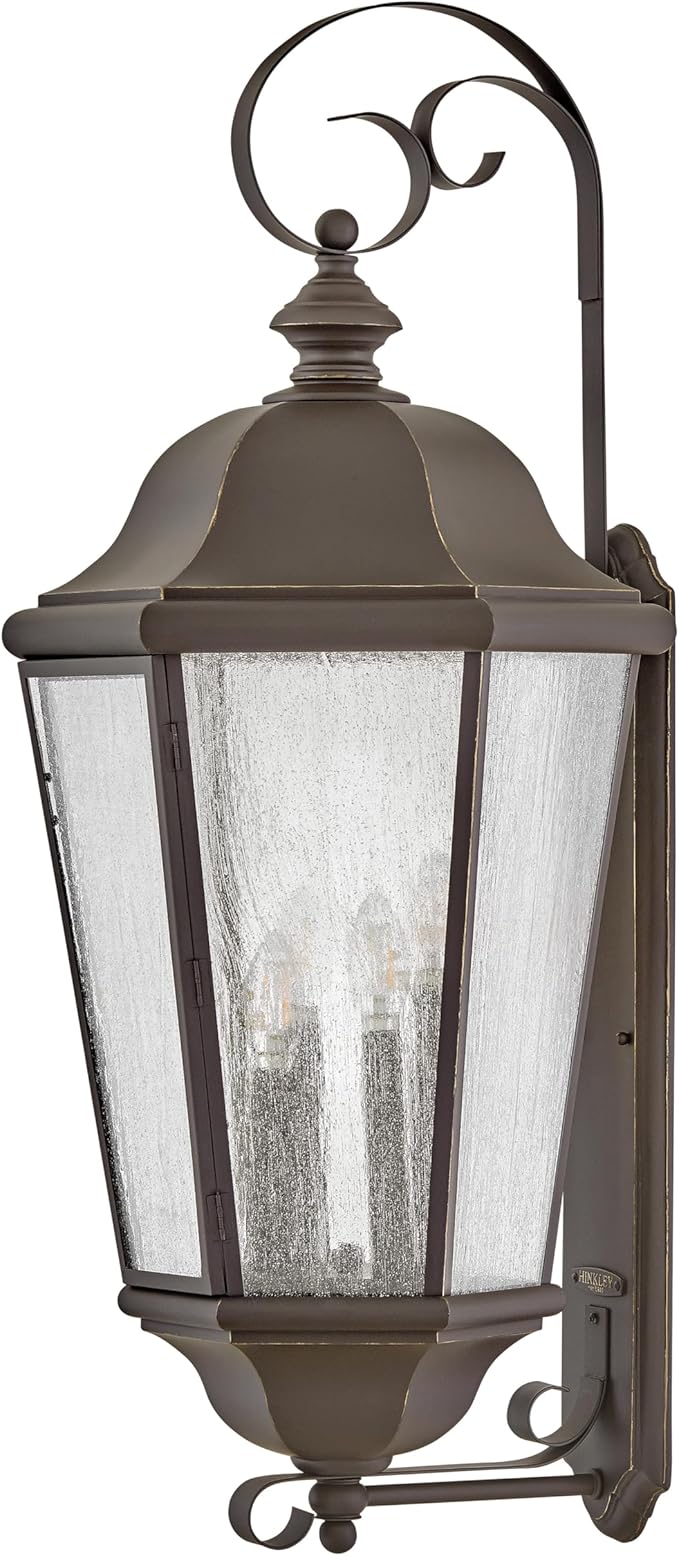 Hinkley Edgewater Outdoor Extra Large Wall Mount Lantern - Clear Seedy Glass, Aluminum - Oil Rubbed Bronze Finish