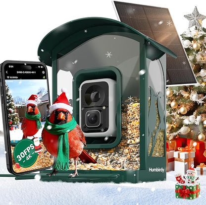 Humbirdy-Bird Feeder with Camera, 8MP Ultra HD Video & Photo, 10x Slow-Motion, 4K 30fps Live View, AI Identify, No Subscription, 2.4G/5G Wi-Fi, Solar Powered, Wildbird Watching Gifts-Metal