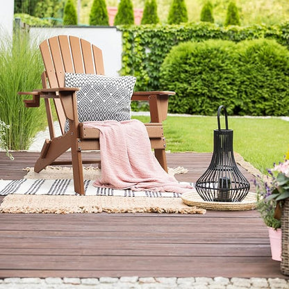 FUNBERRY Folding Adirondack Chair, All Weather HDPE Fire Pit Chairs with Cup Holder for Outdoor