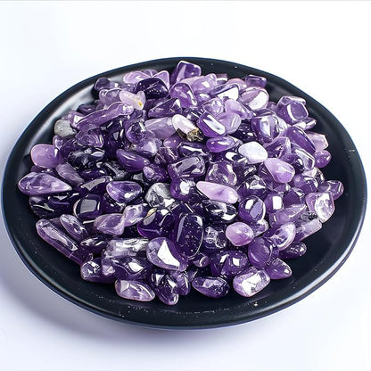Polished Amethyst Crystal Chips 200 Pcs - 0.3" 10 oz Tumbled Stone Chips Crushed Sea Glass Stones Healing Reiki Crystal Making Home Decoration