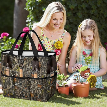 Green Camo Garden Tool Bag - Waterproof Garden Tote with 8 Pockets, Large Storage Home Organizer Gardening Tool Oxford Bag for Garden Tools Kits Holder, Ideal Outdoor Gardening Gift for Women & Men