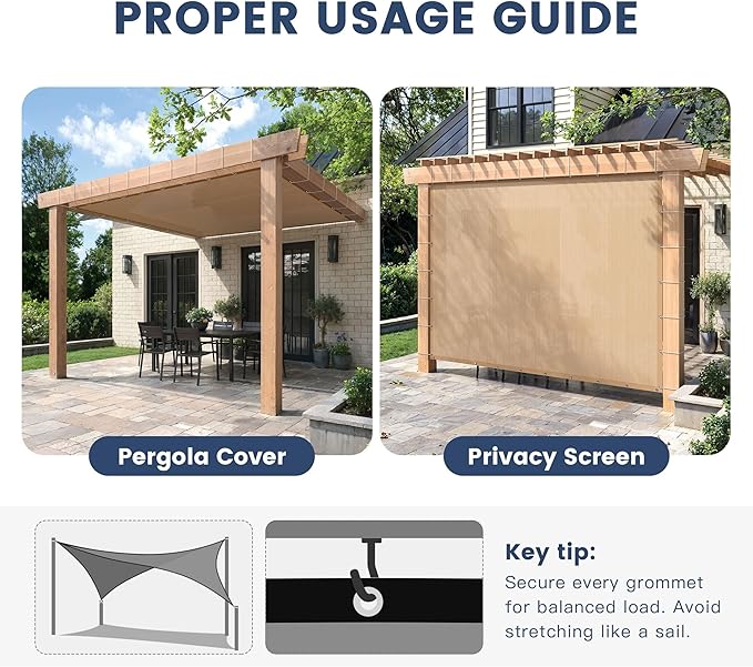 90% Sun Shade Cloth with Grommets, Customizing Outdoor Pergola Shade Cover Canopy, Heavy-Duty Mesh Tarp Patio Sun Screen for Lawn Garden Backyard, 11X11 FT, Wheat