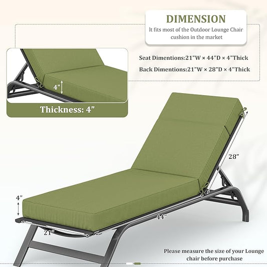 Chaise Lounge Cushions Outdoor, 72" L X 21" W X 4" D Lounge Chair Cushions for Outdoor Furniture, High-Density Foam Outdoor Chaise Cushion-Waterproof Fade-Resistant ThickPatio lounge chair cushion