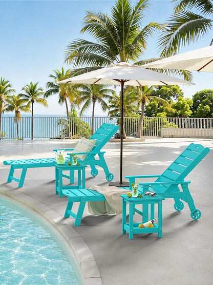 LUE BONA Outdoor Side Table, 2-Tier HDPE Small Outdoor End Table with Rail for Patio, Deck, Poolside, Low Maintenance & Weather Resistant, Aruba Blue